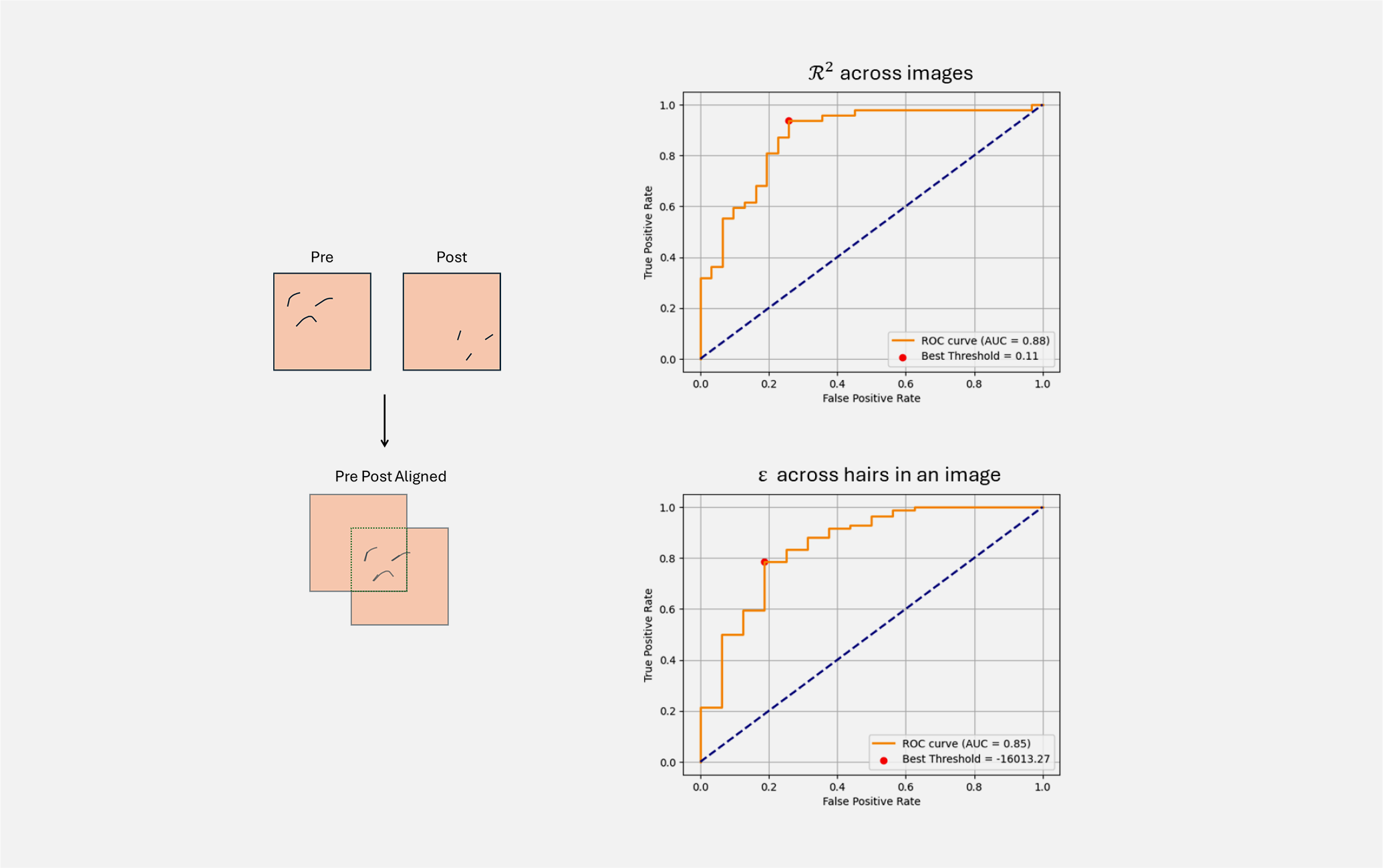 Image alignment simulation and ROC curves
